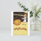 Oude Halloween, jongen ontmoet Jack-o'-lantaarn Briefkaart (Staand voorkant)