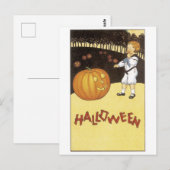 Oude Halloween, jongen ontmoet Jack-o'-lantaarn Briefkaart (Voorkant / Achterkant)