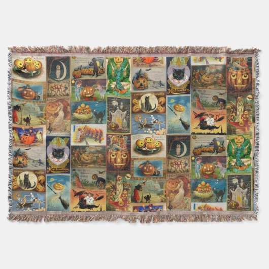 Oude Halloween Kaarten Collage Deken (Voorkant)