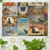 Oude Halloween Kaarten Collage Theedoek (Gevouwen)