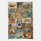 Oude Halloween Kaarten Collage Theedoek (Verticaal)