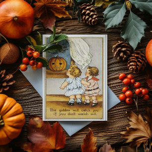 Oude Halloween-kabouters en kinderen Kaart