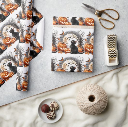 Oude Halloween kat- en pompoen inpakpapier (Crafts)