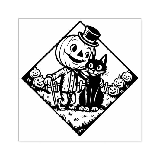 Oude Halloween kat en vogelverschrikker rubberen s Rubberstempel (Afrduk)