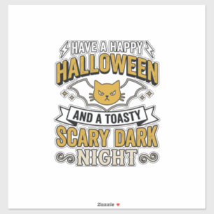 Oude Halloween Kat Griezeld Ontwerp Donkere Nacht_ Sticker