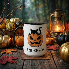 Oude Halloween Kat Kijk Uit Aangepaste Naam Mok