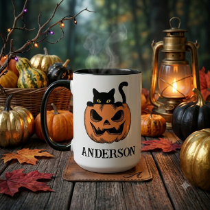 Oude Halloween Kat Kijk Uit Aangepaste Naam Mok