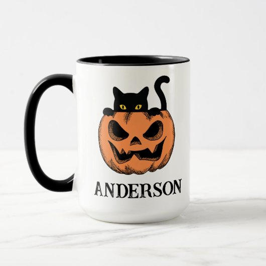 Oude Halloween Kat Kijk Uit Aangepaste Naam Mok (Links)