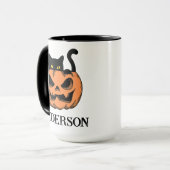 Oude Halloween Kat Kijk Uit Aangepaste Naam Mok (Voorkant links)