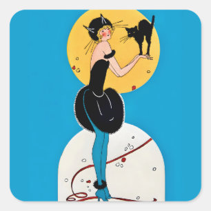 Oude Halloween kat kostuum dame & zwarte kat Vierkante Sticker