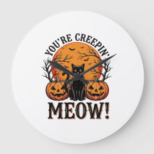 Oude Halloween Kat Kruip Meow Gravure_1 Grote Klok