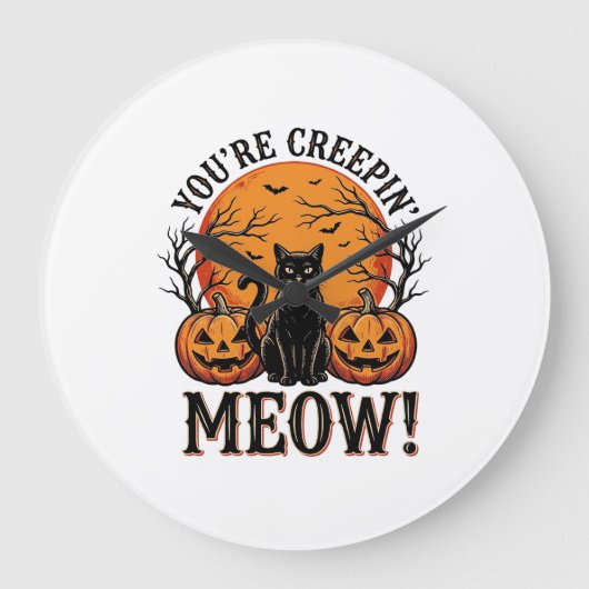 Oude Halloween Kat Kruip Meow Gravure_1 Grote Klok (Voorkant)