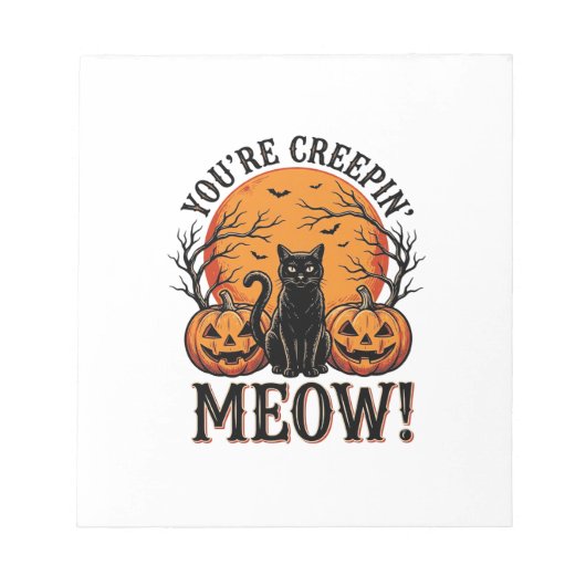 Oude Halloween Kat Kruip Meow Gravure_1 Notitieblok (Voorkant)