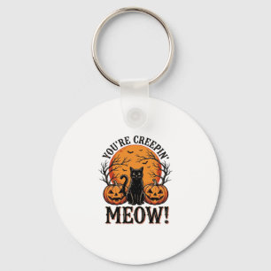 Oude Halloween Kat Kruip Meow Gravure_1 Sleutelhanger