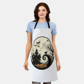 Oude Halloween Kat Maan Geest Huis Vector Afbeeldi Schort (Gedragen)