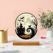 Oude Halloween Kat Maan Spookhuis Vector Afbeeldin Acryl Bord (Huwelijk)
