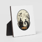 Oude Halloween Kat Maan Spookhuis Vector Afbeeldin Fotoplaat (Voorkant)