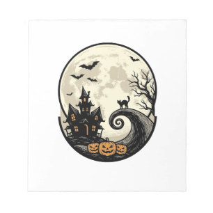 Oude Halloween Kat Maan Spookhuis Vector Afbeeldin Notitieblok
