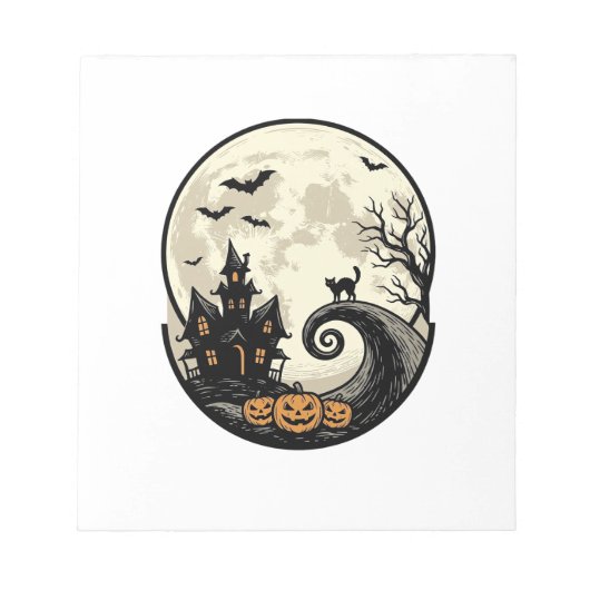 Oude Halloween Kat Maan Spookhuis Vector Afbeeldin Notitieblok (Voorkant)