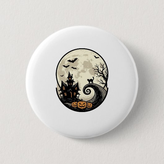 Oude Halloween Kat Maan Spookhuis Vector Afbeeldin Ronde Button 5,7 Cm (Voorkant)