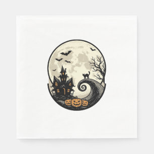 Oude Halloween Kat Maan Spookhuis Vector Afbeeldin Servet