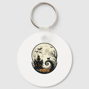 Oude Halloween Kat Maan Spookhuis Vector Afbeeldin Sleutelhanger