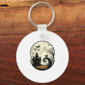 Oude Halloween Kat Maan Spookhuis Vector Afbeeldin Sleutelhanger (Voorkant)