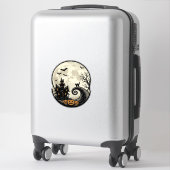 Oude Halloween Kat Maan Spookhuis Vector Afbeeldin Sticker (Koffer)