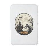 Oude Halloween Kat Maan Spukhuis Vector Afbeelding Badmat (Voorkant Verticaal)