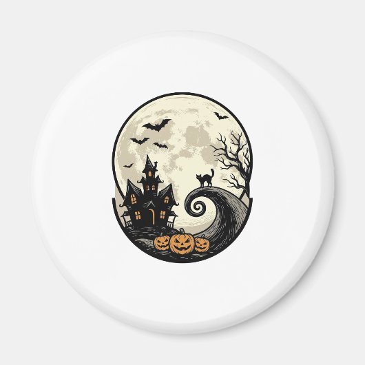 Oude Halloween Kat Maan Spukhuis Vector Afbeelding Magneet (Voorkant)