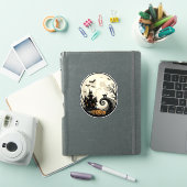 Oude Halloween Kat Maan Spukhuis Vector Afbeelding Sticker (iPad Cover)