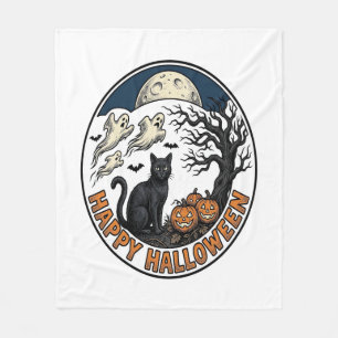 Oude Halloween Kat Maanlicht Spook Badge_1 Fleece Deken