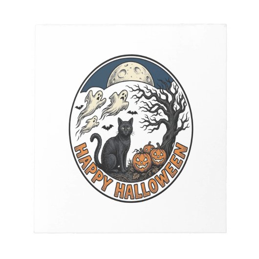 Oude Halloween Kat Maanlicht Spook Badge_1 Notitieblok (Voorkant)
