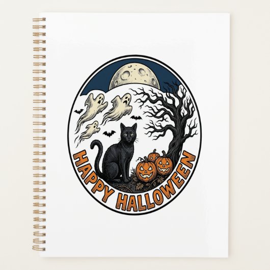 Oude Halloween Kat Maanlicht Spook Badge_1 Planner (Voorkant)