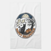 Oude Halloween Kat Maanlicht Spook Badge_1 Theedoek (Verticaal)