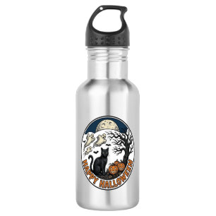 Oude Halloween Kat Maanlicht Spook Badge_1 Waterfles