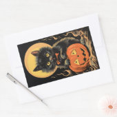 Oude Halloween kat met pompoen Rechthoekige Sticker (Envelop)