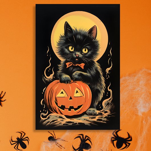 Oude Halloween kat met pompoen Rechthoekige Sticker