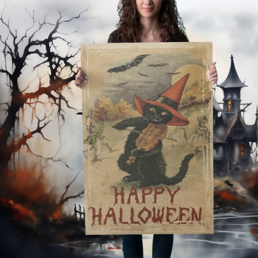 Oude Halloween Kat Met Viool Poster
