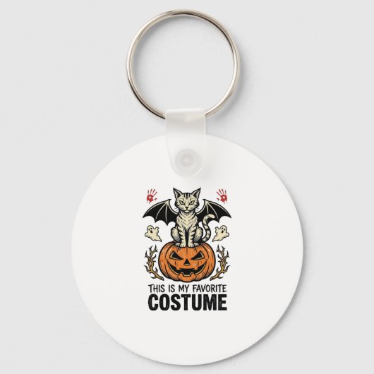 Oude Halloween Kat Pompoen Kostuum Shirt Ontwerp Sleutelhanger (Voorkant)