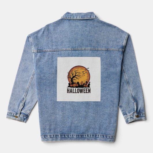 Oude Halloween Kerkhof Vleermuis Maan Kunst_1 Denim Jacket (Achterkant)