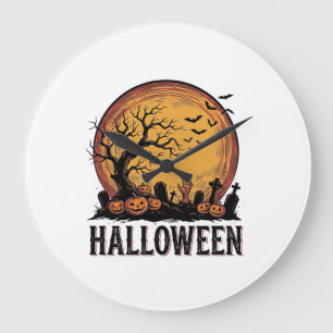 Oude Halloween Kerkhof Vleermuis Maan Kunst_1 Grote Klok