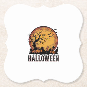 Oude Halloween Kerkhof Vleermuis Maan Kunst_1 Kartonnen Onderzetters