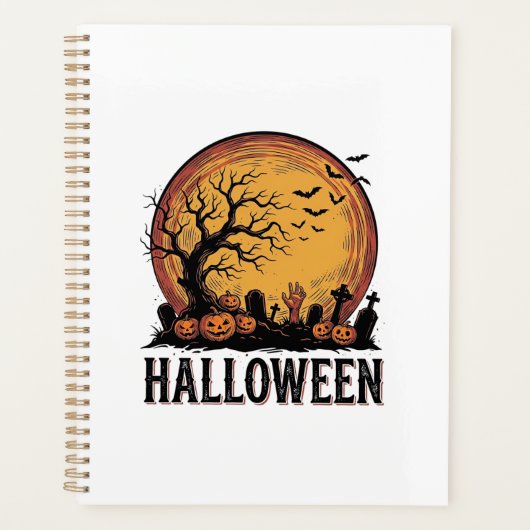 Oude Halloween Kerkhof Vleermuis Maan Kunst_1 Planner (Voorkant)