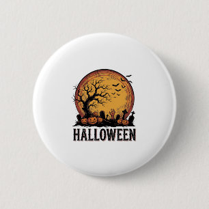 Oude Halloween Kerkhof Vleermuis Maan Kunst_1 Ronde Button 5,7 Cm