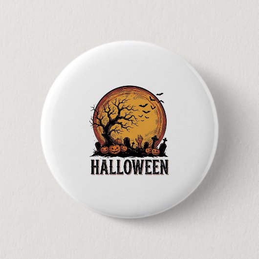 Oude Halloween Kerkhof Vleermuis Maan Kunst_1 Ronde Button 5,7 Cm (Voorkant)