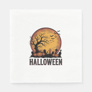 Oude Halloween Kerkhof Vleermuis Maan Kunst_1 Servet