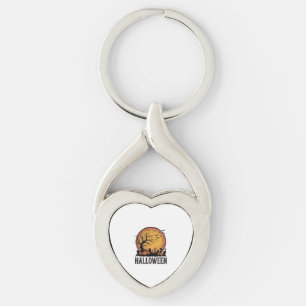 Oude Halloween Kerkhof Vleermuis Maan Kunst_1 Sleutelhanger