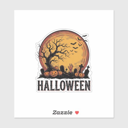 Oude Halloween Kerkhof Vleermuis Maan Kunst_1 Sticker (Vel)