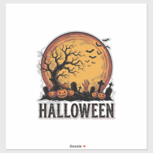 Oude Halloween Kerkhof Vleermuis Maan Kunst_1 Sticker